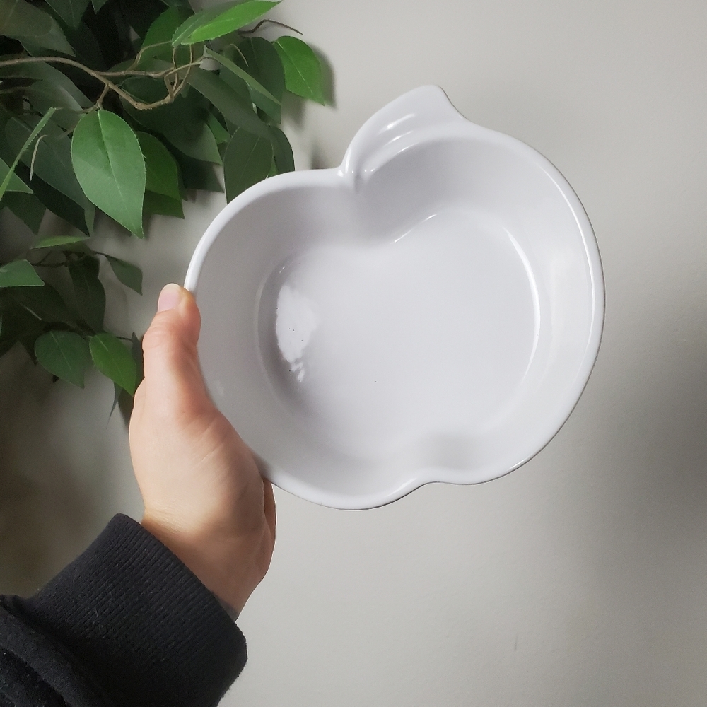 White Apple Shaped Bowl Cerutil Stoneware Portugal Oven Safe